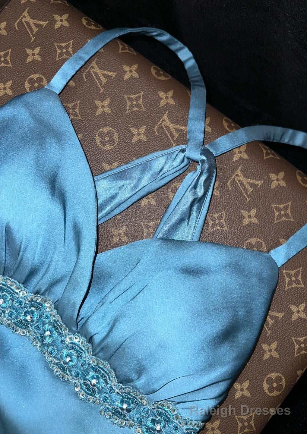 Elegant Blue Sweetheart Neck Bodycon Dress Satin Backless Prom Dress Formal Evening Dress Secondary image