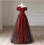 Elegant Burgundy Off-The-Shoulder A-Line Satin Tulle Long Formal Prom Dress