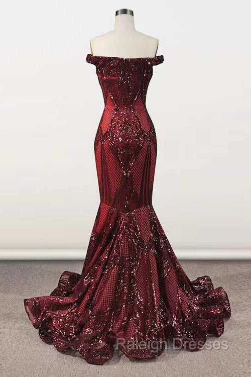 Elegant Burgundy Off-the-shoulder Mermaid Prom Dresses Secondary image
