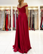 Elegant Burgundy Off-The-Shoulder Prom Dress Long With Split