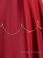 Elegant Burgundy Satin Prom Dresses Long With Beaded Burgundy Short Sleeve Prom Dresses