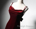 Elegant Burgundy Spaghetti Straps Velvet Mermaid Prom Dresseses
