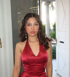 Elegant Burgundy V-Neck Halter Satin A-Line Birthday Short Skirt Homecoming Dress