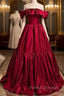 Elegant Burugndy Satin Off the Shoulder Prom Dress