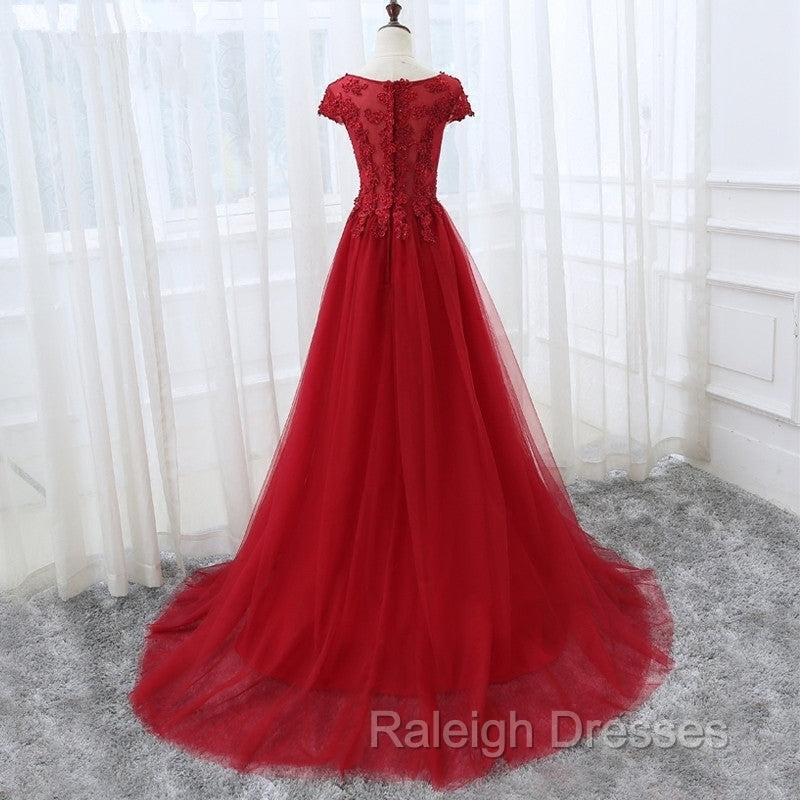 Elegant Cap Sleeve Lace Applique Tulle Party Dress, Prom Gowns Secondary image