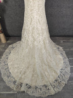 Elegant Champagne Off-White Sweetheart Neck Lace Train Formal Prom Dress