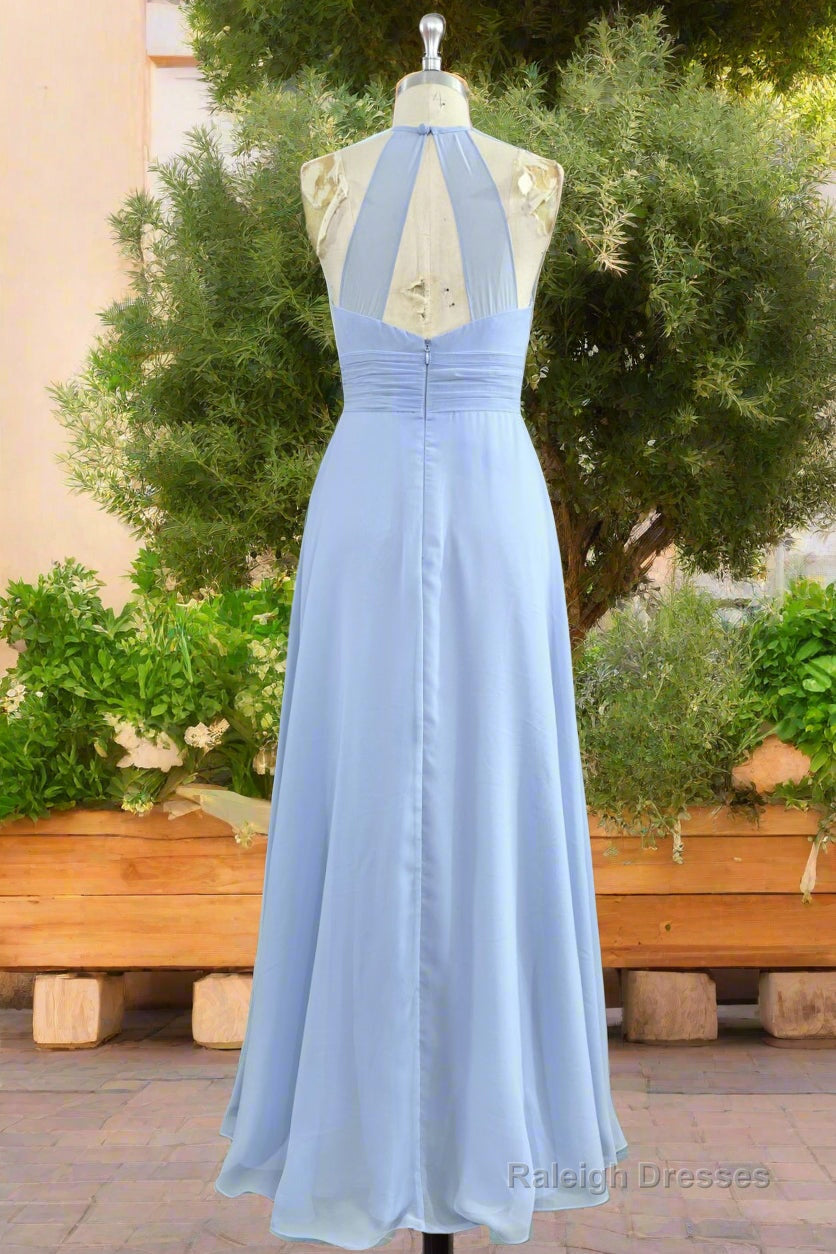 Elegant Chiffon Halter Floor Length Sky Blue Bridesmaid Dress