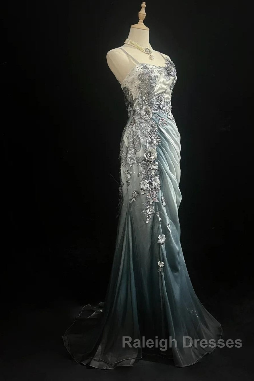 Elegant Chiffon Mermaid Gown For Prom&Prom Spaghetti Strap Sequined Applique Prom Gown