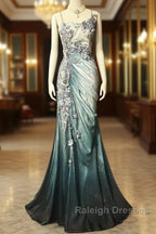 Elegant Chiffon Mermaid Gown  For Prom&Party Spaghetti Strap Sequined Applique Evening Gown