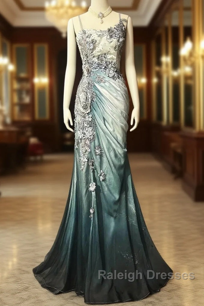 Elegant Chiffon Mermaid Gown For Prom&Prom Spaghetti Strap Sequined Applique Prom Gown Main image