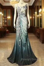 Elegant Chiffon Mermaid Gown For Prom&Prom Spaghetti Strap Sequined Applique Prom Gown