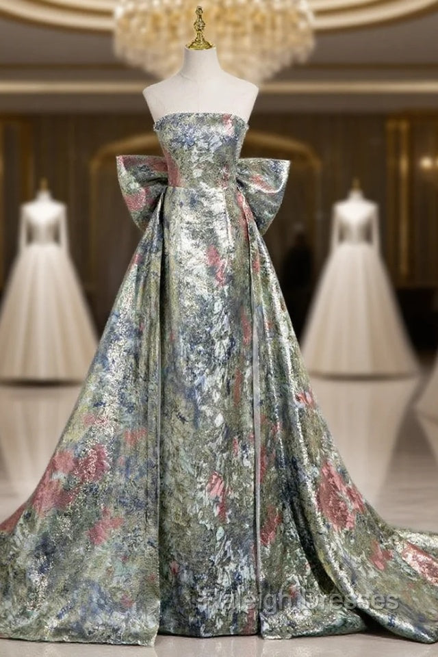 Elegant Colorful Strapless Bow Prom Dress Main image