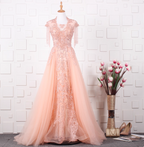 Elegant Court Grey Fringed Beaded Embroidered Tulle Train Formal Prom Dress