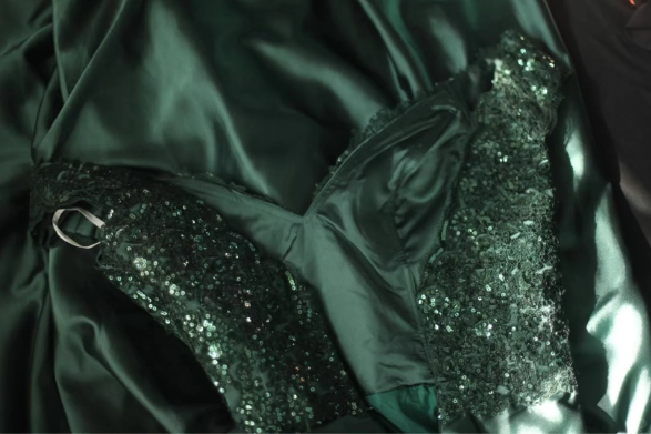 Elegant Dark Green A-Line Off-Shoulder Sequined Satin Long Formal Prom Dress