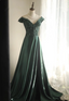 Elegant Dark Green A-Line Off-Shoulder Sequined Satin Long Formal Prom Dress