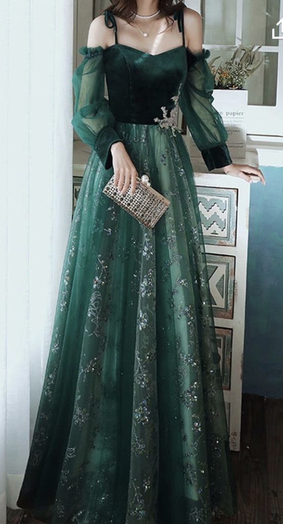 Elegant Dark Green Lace Gowns Prom Dresses Main image