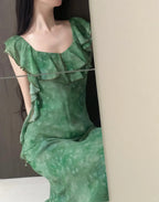 Elegant Dark Green Mermaid Ruffled Chiffon Long Formal Prom Dress