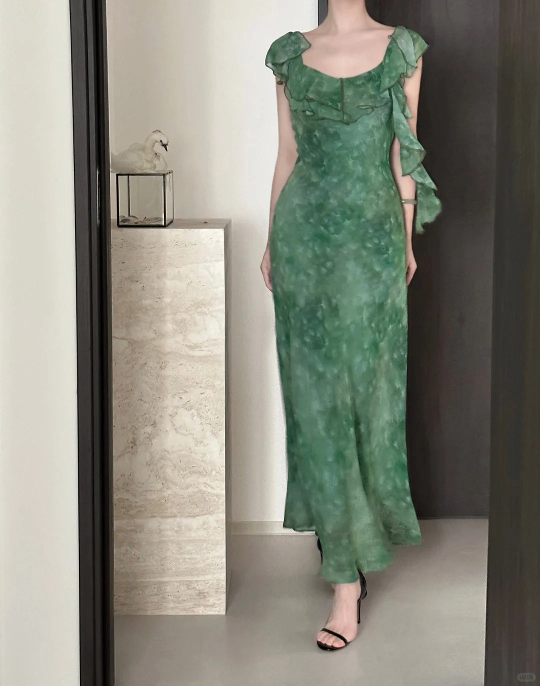 Elegant Dark Green Mermaid Ruffled Chiffon Long Formal Prom Dress