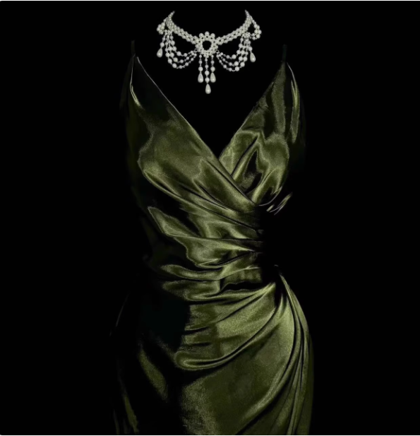 Elegant Dark Green Spaghetti Strap V-Neck Ruched Satin Long Formal Prom Dress Secondary image