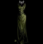 Elegant Dark Green Spaghetti Strap V-Neck Ruched Satin Long Formal Prom Dress