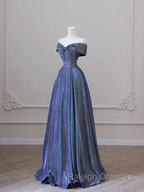 Elegant Deep Blue Bow-neck Pleated Prom Dress