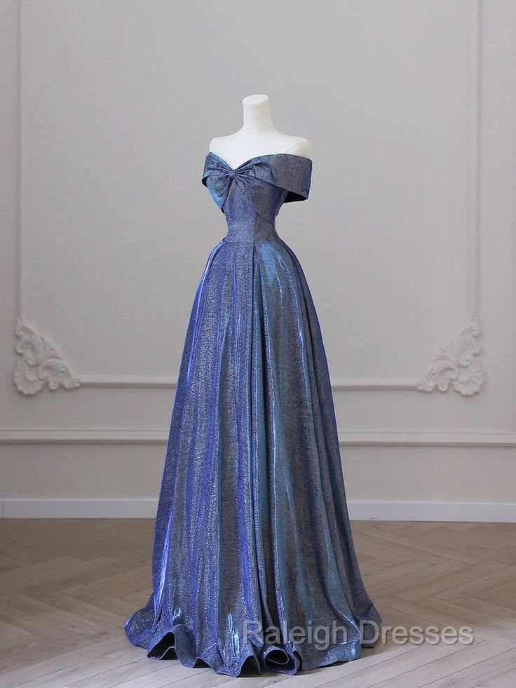 Elegant Deep Blue Bow-neck Pleated Prom Dress