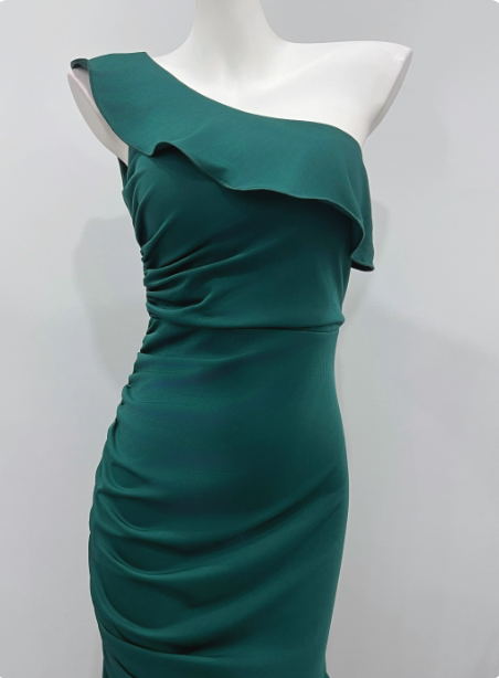 Elegant Deep Emerald Green Mermaid One-Shoulder Ruffled Slit Satin Long Formal Prom Dress