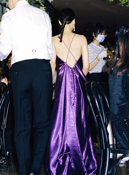 Elegant Deep Purple Spaghetti Strap Cross Backless Satin Long Formal Prom Dress