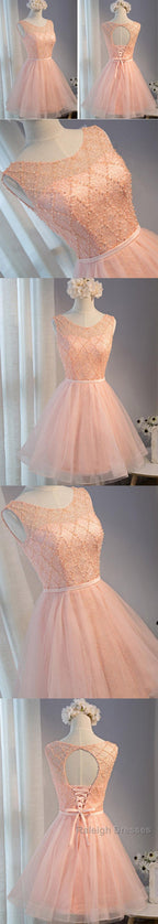 Elegant Diamond Beads Lace Organza Sleeveless Scoop Neckline Lace Up Back For Teen Lovely Homecoming Dresses