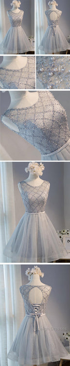 Elegant Diamond Beads Lace Organza Sleeveless Scoop Neckline Lace Up Back For Teen Lovely Homecoming Dresses