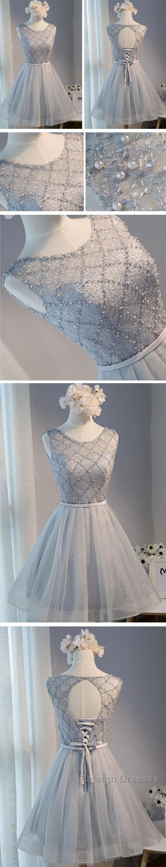 Elegant Diamond Beads Lace Organza Sleeveless Scoop Neckline Lace Up Back For Teen Lovely Homecoming Dresses