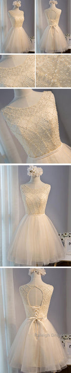 Elegant Diamond Beads  Lace Organza Sleeveless Scoop Neckline Lace Up Back For Teen Lovely Homecoming Dress