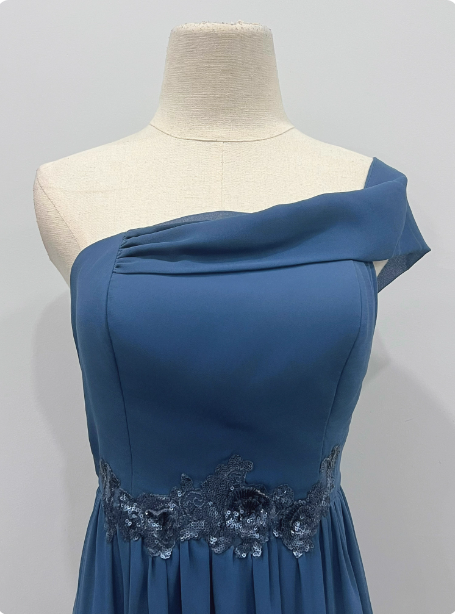 Elegant Dusty Blue One-Shoulder Chiffon Formal Prom Dress Bridesmaid Dress