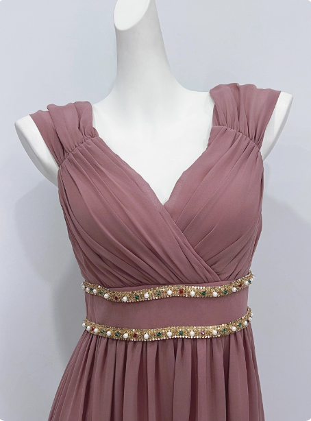 Elegant Dusty Pink A-Line Spaghetti Strap V-Neck Chiffon Long Formal Prom Dress