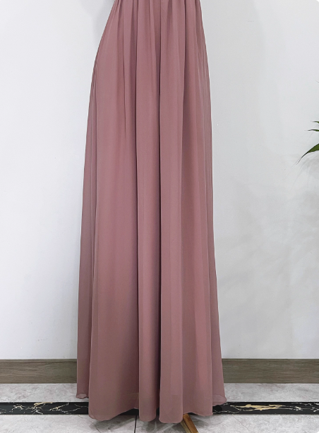 Elegant Dusty Pink A-Line Spaghetti Strap V-Neck Chiffon Long Formal Prom Dress