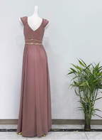 Elegant Dusty Pink A-Line Spaghetti Strap V-Neck Chiffon Long Formal Prom Dress