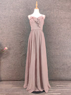Elegant Dusty Pink Spaghetti Strap Ruffled Chiffon Long Formal Prom Dress Bridesmaid Dress