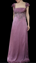 Elegant Dusty Rose Square Neck Spaghetti Strap Embroidered Ruffle Satin Long Formal Prom Dress