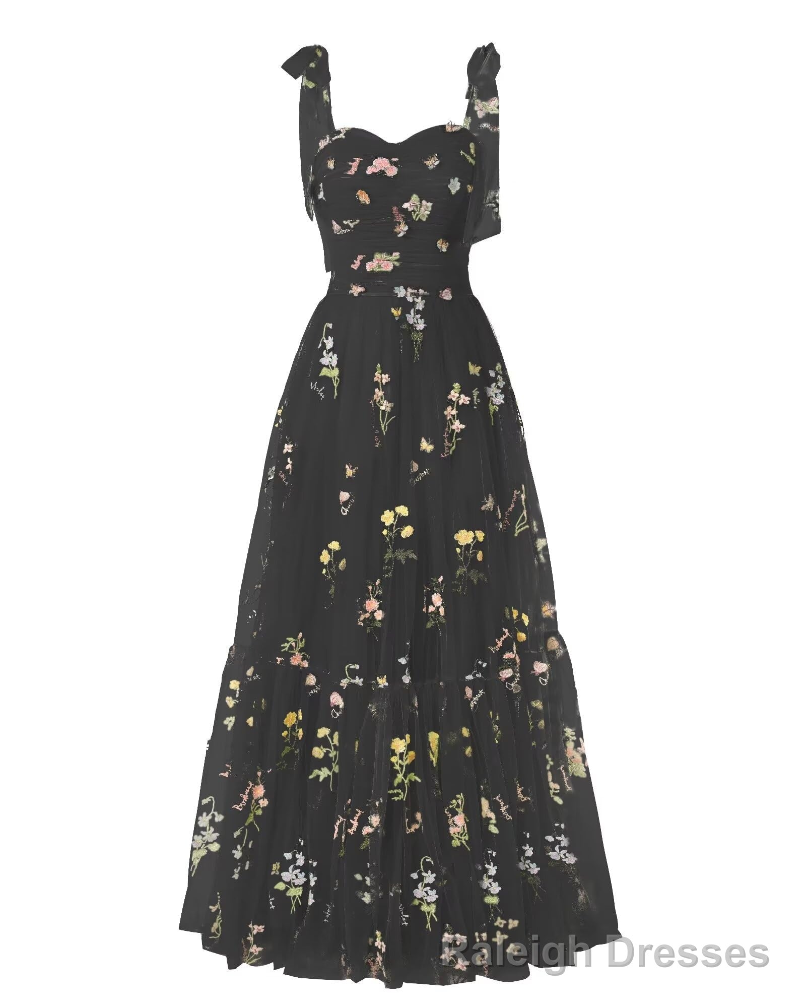 Elegant Embroidery Black Prom Dresses Sweetheart Spaghetti Straps A Line Party Dress Long Simple Formal Dress Secondary image