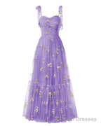 Elegant Embroidery Lavender Prom Dresses Sweetheart Spaghetti Straps A Line Prom Dress Long Simple Formal Dress