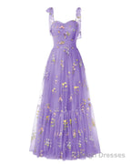 Elegant Embroidery Lavender Prom Dresses Sweetheart Spaghetti Straps A Line Party Dress Long Simple Formal Dress