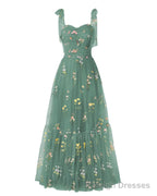 Elegant Embroidery Peacock Prom Dresses Sweetheart Spaghetti Straps A Line Party Dress Long Simple Formal Dress