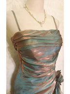 Vintage Spaghetti Straps Chiffon Satin Ruffled Prom Dress Fairytale Prom Dress