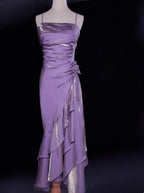 Vintage Spaghetti Straps Chiffon Satin Ruffled Prom Dress Fairytale Prom Dress