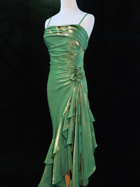 Vintage Spaghetti Straps Chiffon Satin Ruffled Prom Dress Fairytale Prom Dress