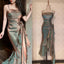Vintage Spaghetti Straps Chiffon Satin Ruffled Prom Dress Fairytale Prom Dress