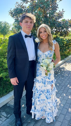 Elegant Floral Printing Formal Evening Dress Sleeveless Prom Dress With Split