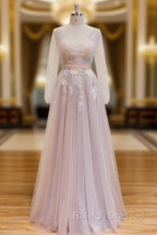 Elegant Flower Lace Pink Prom Dres s V Neck Prom Dresses Backless Tulle Prom Dresses