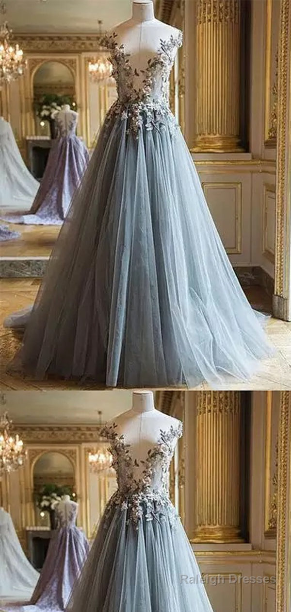 Elegant Flower V-Neck Tulle Prom Dress, Secondary image