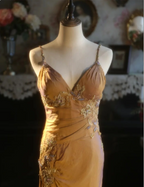 Elegant Ginger Yellow Mermaid V-Neck Beaded Embroidered Satin Formal Prom Dress